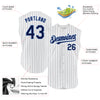 Custom White Navy Pinstripe Teal Authentic Sleeveless Baseball Jersey