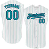 Custom White Teal Pinstripe Pink Authentic Sleeveless Baseball Jersey