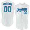 Custom White Teal Pinstripe Orange Authentic Sleeveless Baseball Jersey