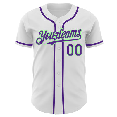 Custom White Purple-Pea Green Authentic Baseball Jersey