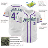 Custom White Purple-Pea Green Authentic Baseball Jersey