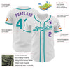 Custom White Teal-Purple Authentic Baseball Jersey