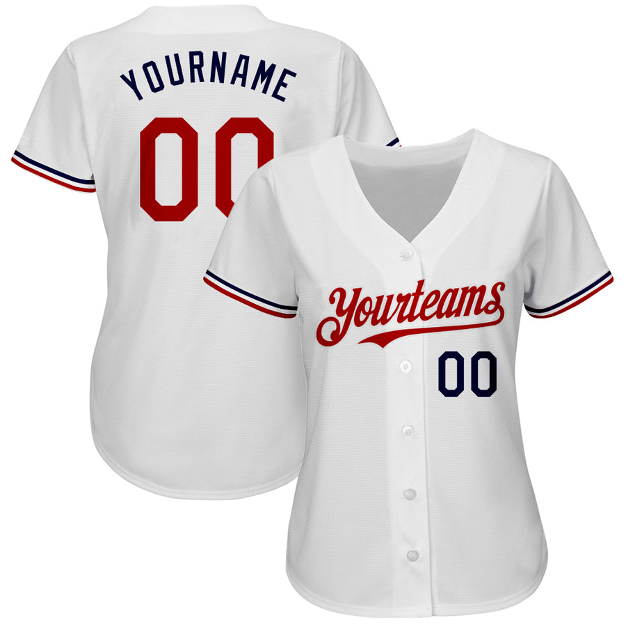 Custom White Red-Navy Authentic Baseball Jersey