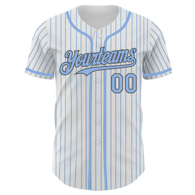 Custom White Light Blue Pinstripe Steel Gray Authentic Baseball Jersey