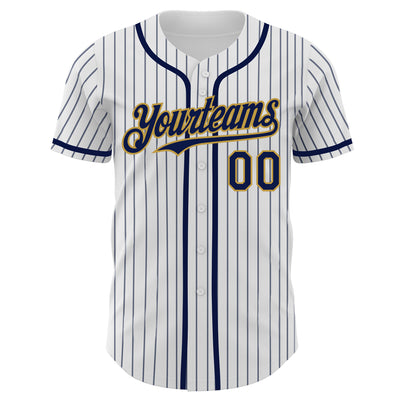 Custom White Navy Pinstripe Old Gold Authentic Baseball Jersey