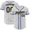 Custom White Navy Pinstripe Old Gold Authentic Baseball Jersey