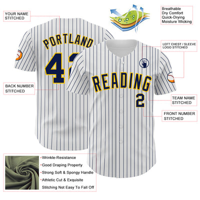 Custom White Navy Pinstripe Yellow Authentic Baseball Jersey