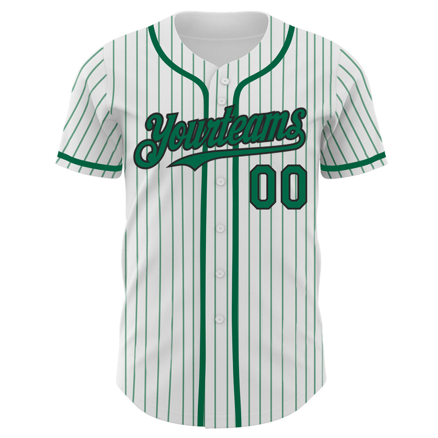 Custom White Kelly Green Pinstripe Black Authentic Baseball Jersey