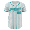 Custom White Teal Pinstripe Gray Authentic Baseball Jersey