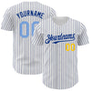 Custom White Royal Pinstripe Light Blue-Yellow Authentic Baseball Jersey