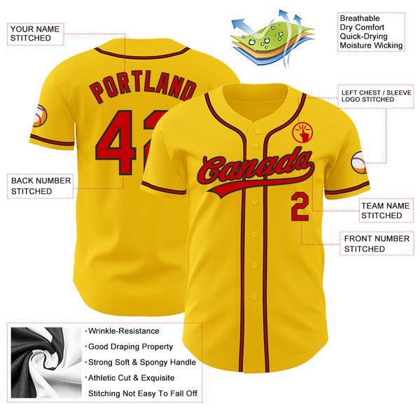 Custom Yellow Red-Black Authentic Baseball Jersey