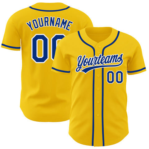 Custom Yellow Baseball Jersey Royal-White Authentic - FansIdea