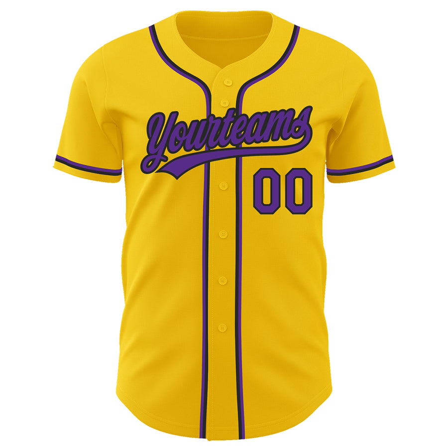 Custom Yellow Purple-Black Authentic Baseball Jersey