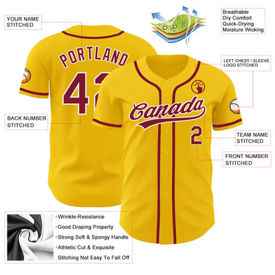 Custom Yellow Crimson-White Authentic Baseball Jersey