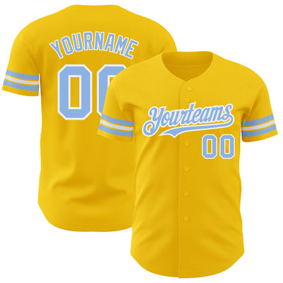 Custom Yellow Light Blue-White Authentic Baseball Jersey