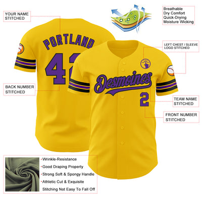 Custom Yellow Purple-Black Authentic Baseball Jersey