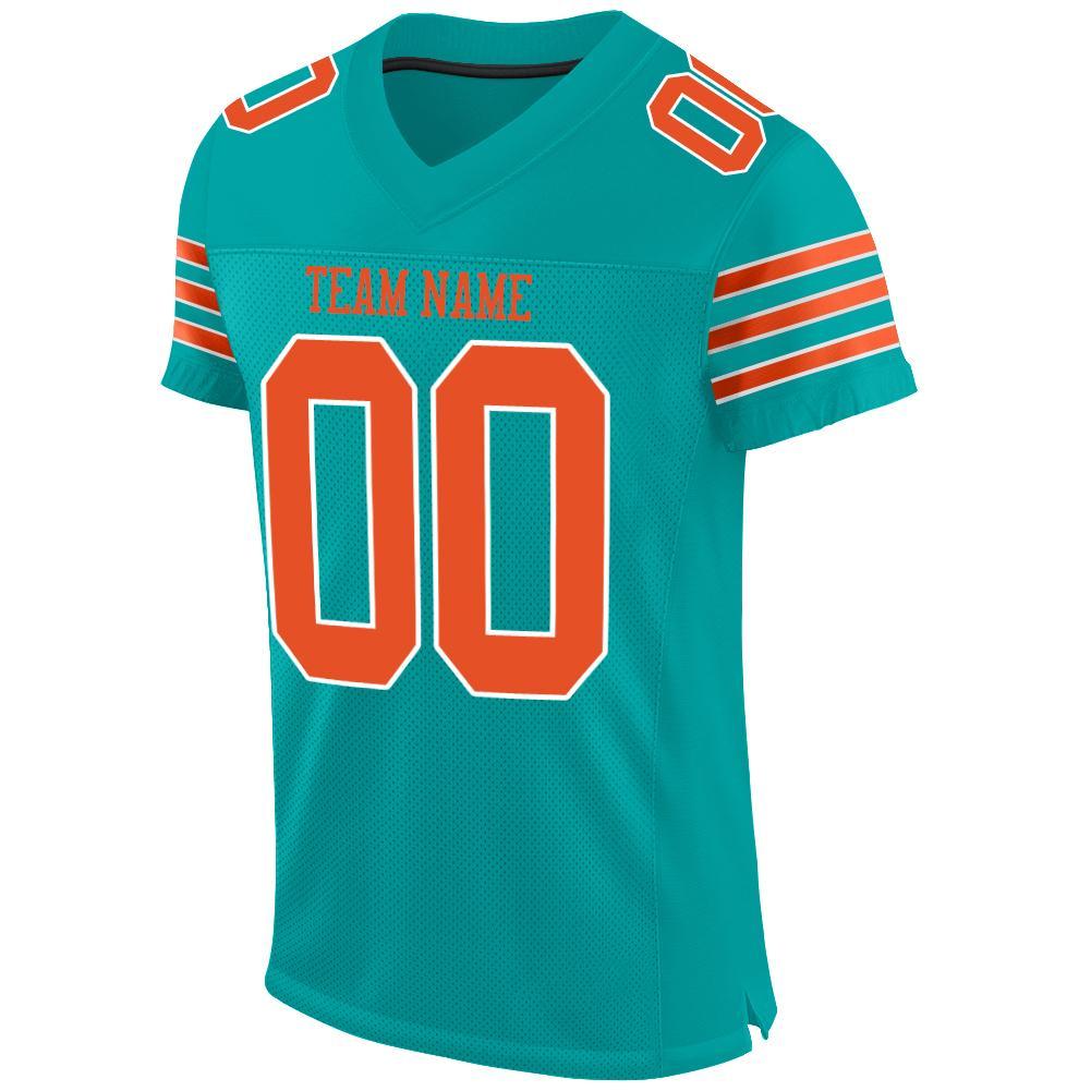 Custom Aqua Orange-White Mesh Drift Fashion Football Jersey