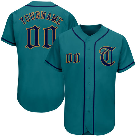 Custom Teal Baseball Jersey Navy-Old Gold Authentic - FansIdea