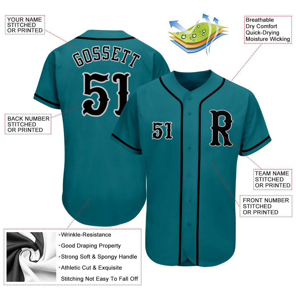 Custom Gray Aqua-Black Authentic Fade Fashion Baseball Jersey Preschool Size:S