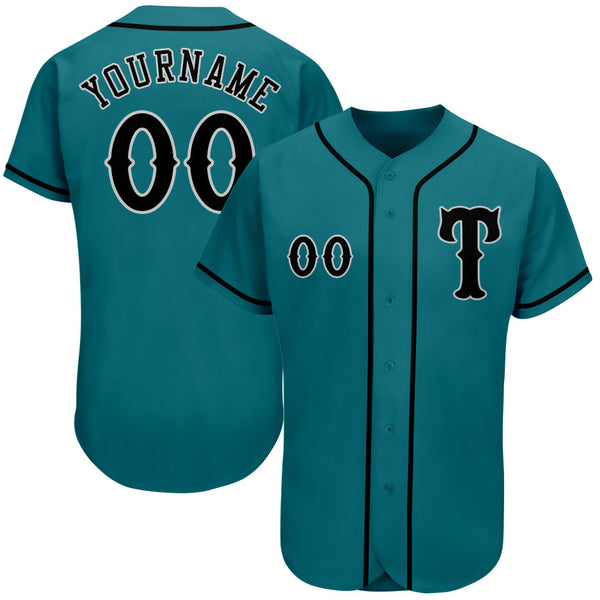 Custom Aqua Black-Gray Authentic Baseball Jersey Men's Size:L