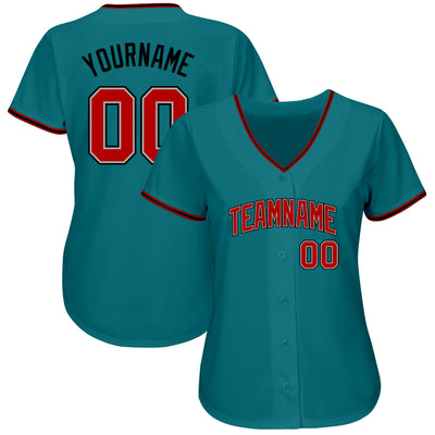 Custom Teal Red-Black Authentic Baseball Jersey