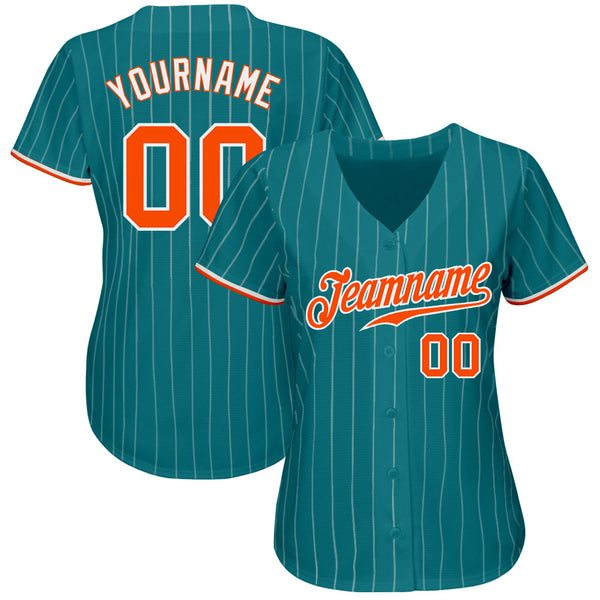  Aqua and White Pinstripe Custom Baseball Jersey