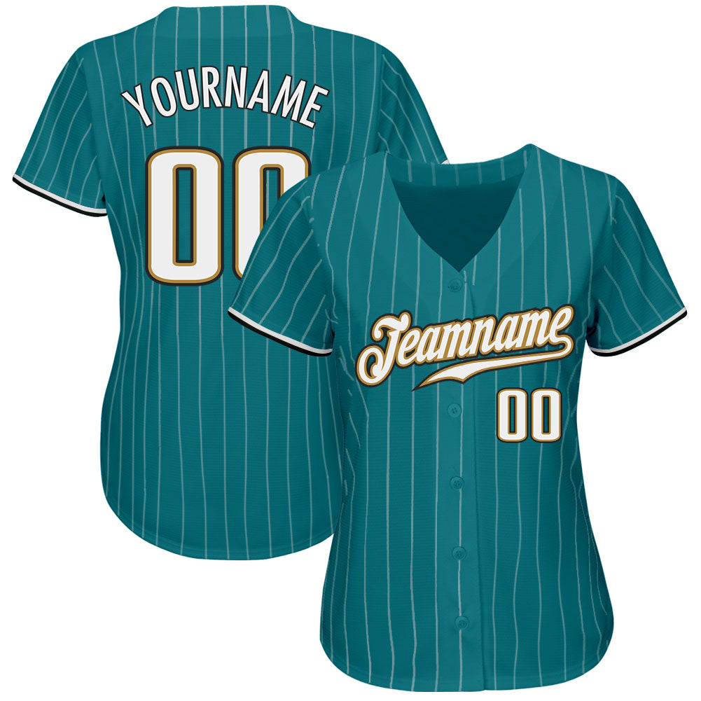  Aqua and White Pinstripe Custom Baseball Jersey