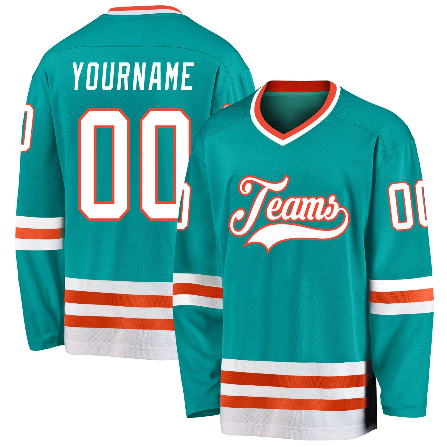 Custom Aqua White-Orange Hockey Jersey Women's Size:2XL