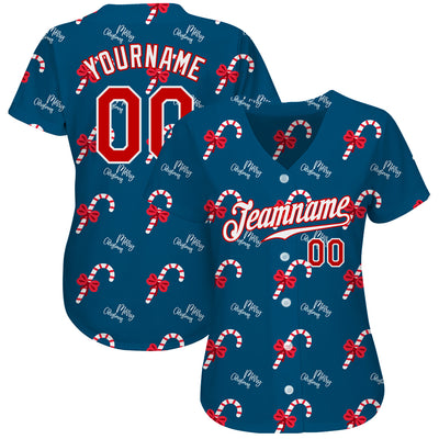 Custom Teal Red-White Christmas 3D Authentic Baseball Jersey