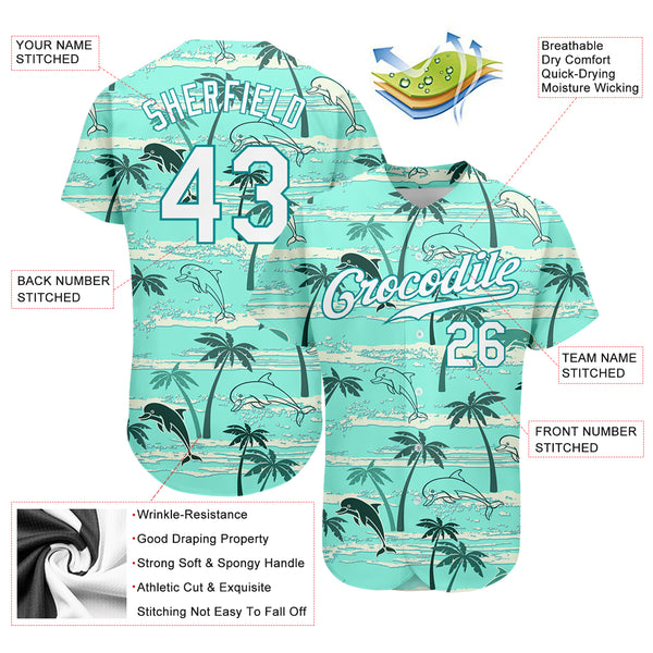 Custom White Light blue-yellow 3D Pattern Design Beach Hawaii Palm Trees and Island Authentic Baseball Jersey Youth Size:S