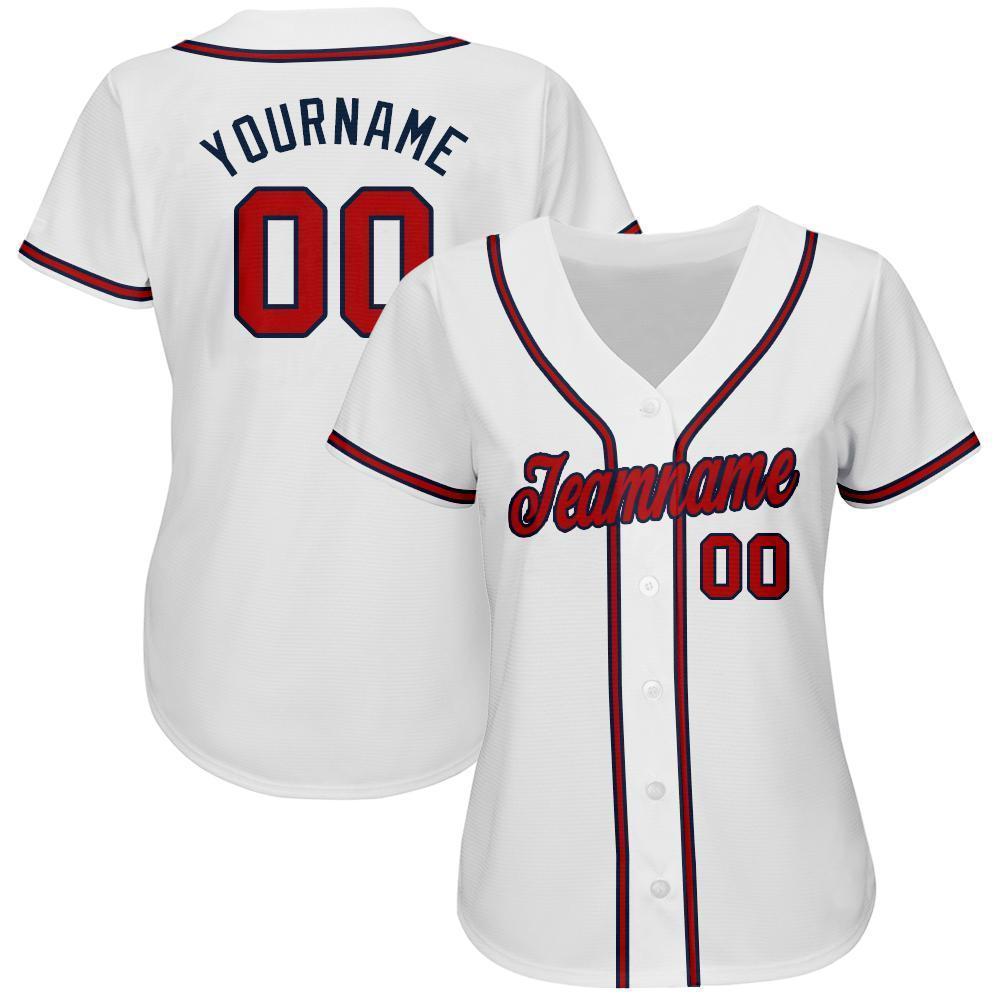 Custom Red White-Navy Baseball Jersey