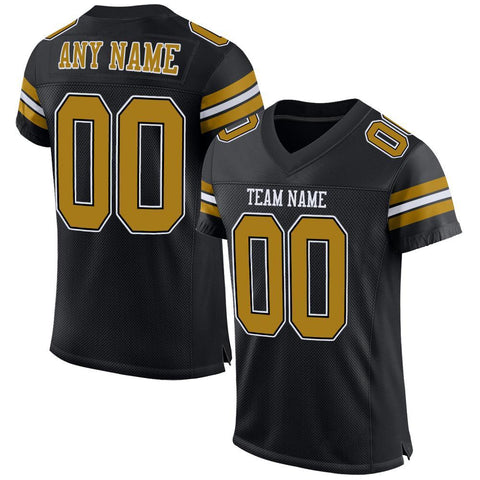 Custom Black Football Jersey Old Gold-White Mesh Authentic - FansIdea