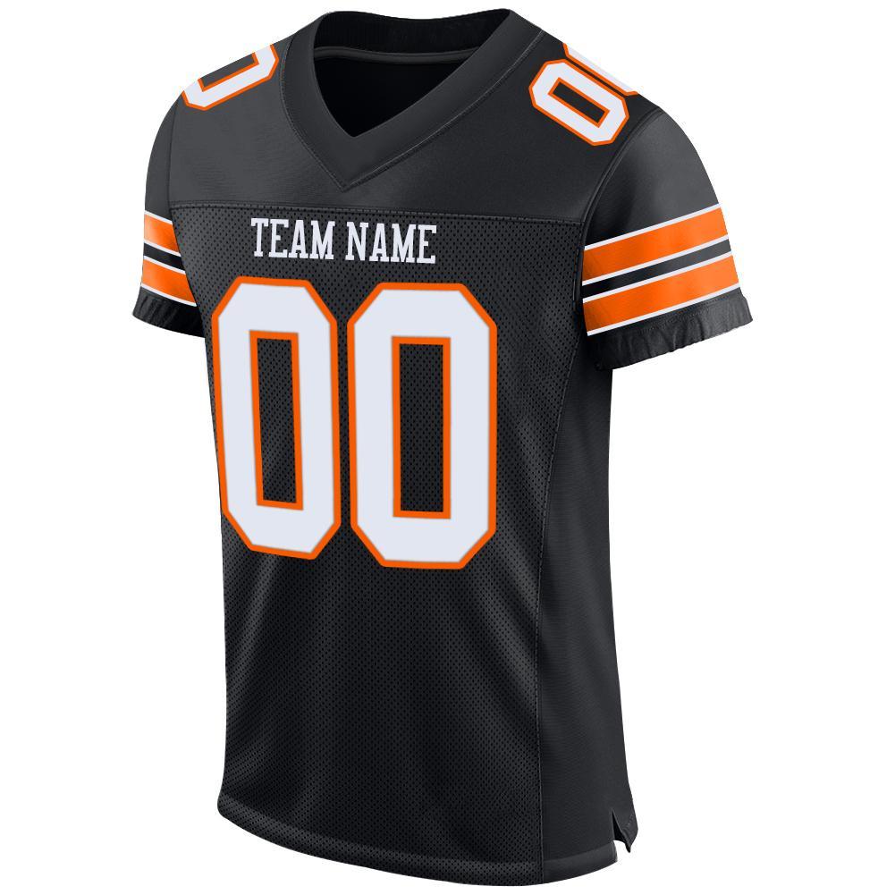 Custom Black White-Orange Mesh Authentic Football Jersey