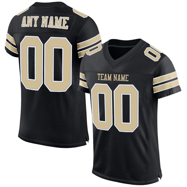 Custom Black Football Jersey Vegas Gold-White Mesh Authentic