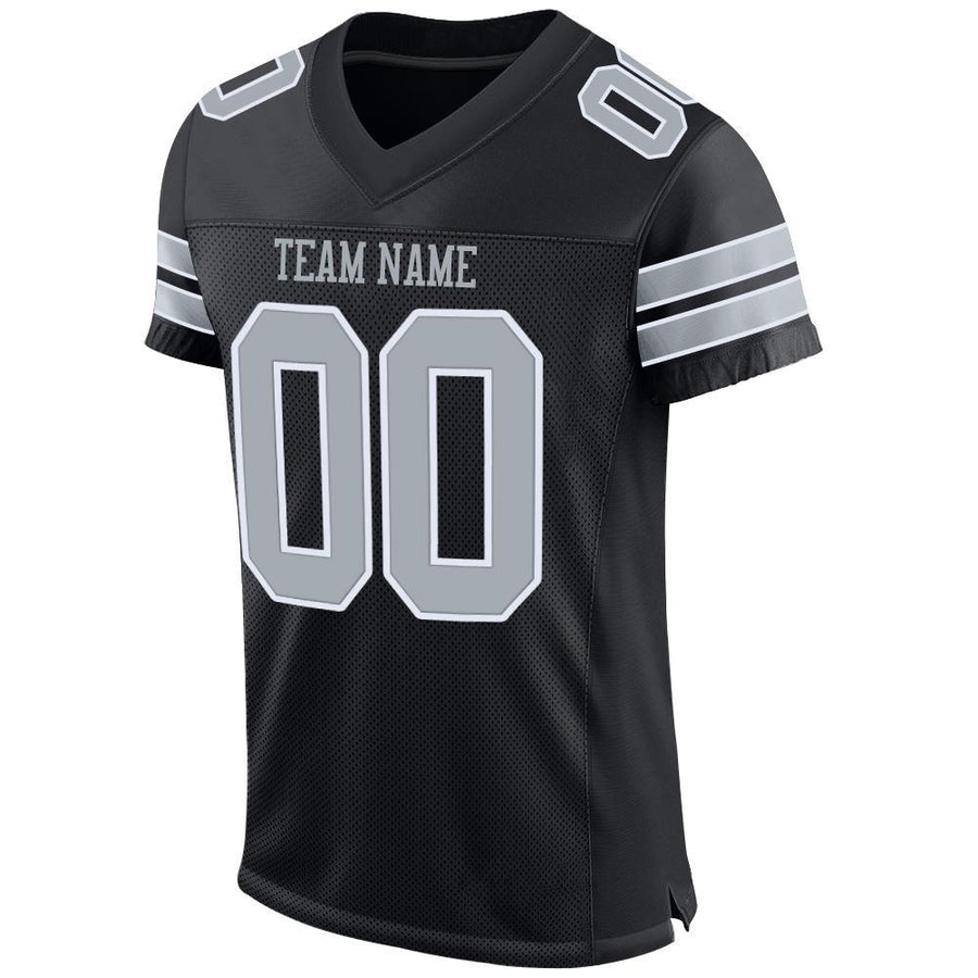 Custom Black Silver-White Mesh Authentic Football Jersey