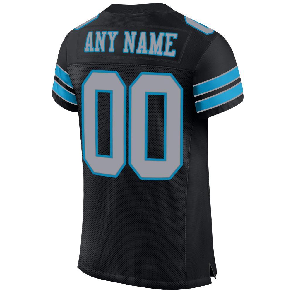 Custom Black Light Gray-Panther Blue Mesh Authentic Football Jersey