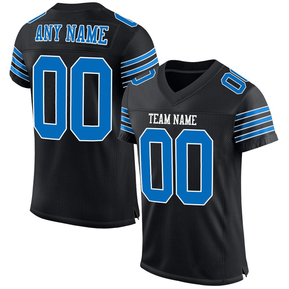 Custom Black Football Jersey Light Blue-Pink Mesh Authentic - FansIdea