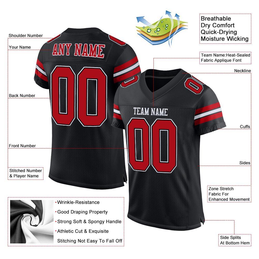 Custom Black Red-White Authentic Football Jersey Youth Size:S