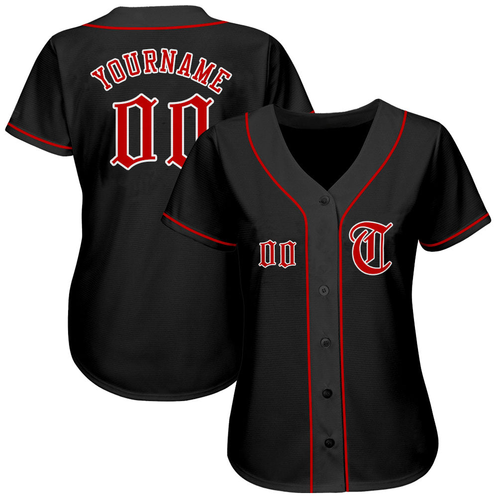 Custom Black Red-White Authentic Baseball Jersey