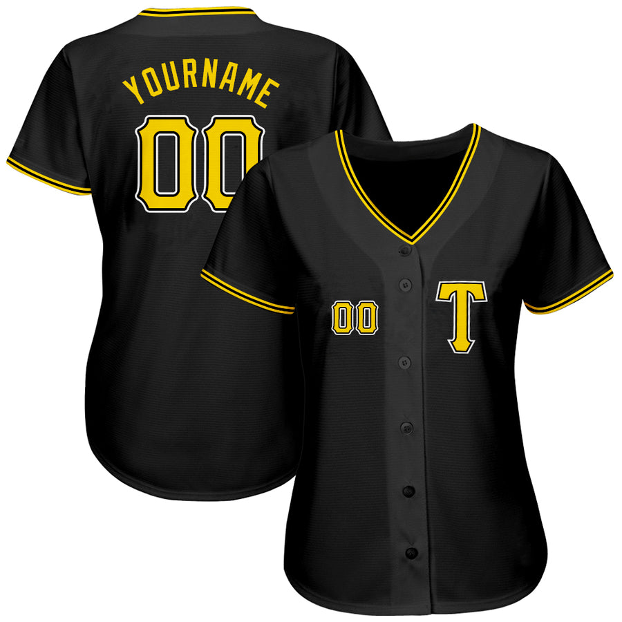 Custom Black Gold-White Authentic Baseball Jersey