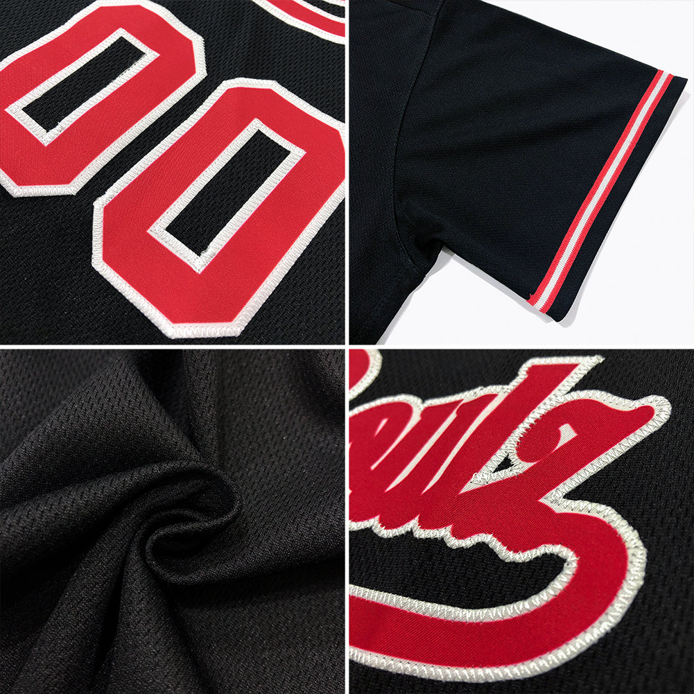 Custom Cream Red-Black Authentic Throwback Rib-Knit Baseball Jersey Shirt