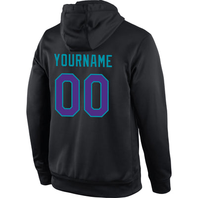 Custom Stitched Black Purple-Teal Sports Pullover Sweatshirt Hoodie