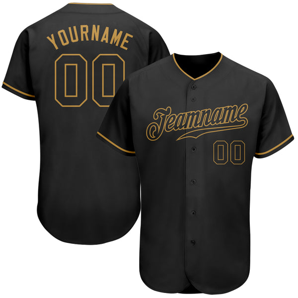 Custom Black Black-Old Gold Authentic Baseball Jersey Men's Size:L