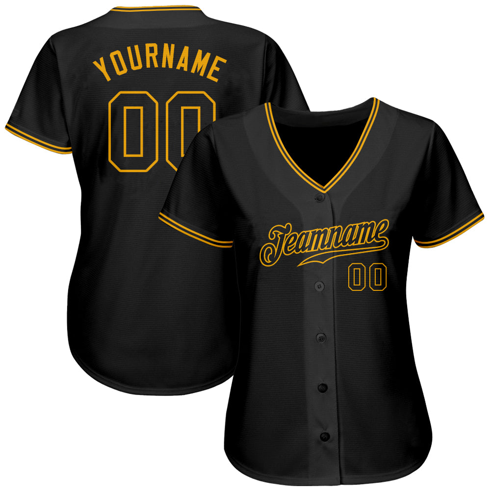 Custom Black Black-Gold Authentic Baseball Jersey