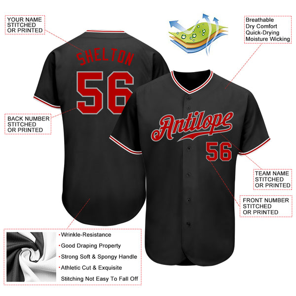 Custom Baseball Jersey Gray Red-Black Authentic Men's Size:XL