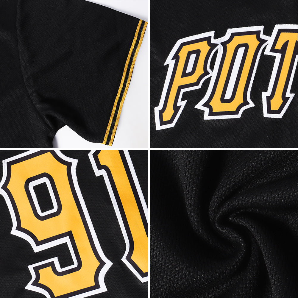 Custom Black Gold Authentic Throwback Rib-Knit Baseball Jersey Shirt