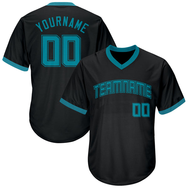 Custom Black Teal-Black Authentic Throwback Rib-Knit Baseball Jersey Shirt Youth Size:L