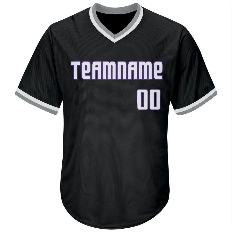 Custom Black White-Purple Authentic Throwback Rib-Knit Baseball Jersey Shirt