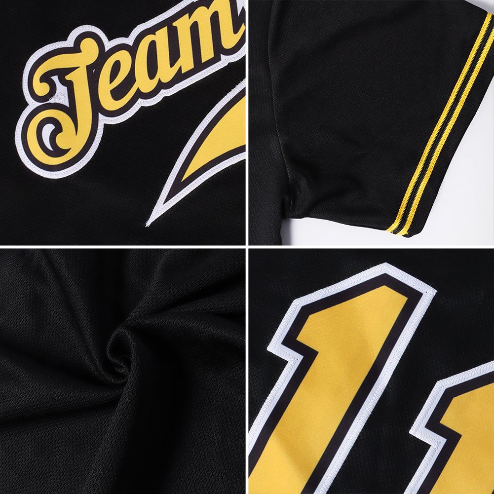Custom Black Black-Gold Authentic Throwback Rib-Knit Baseball Jersey Shirt Men's Size:M
