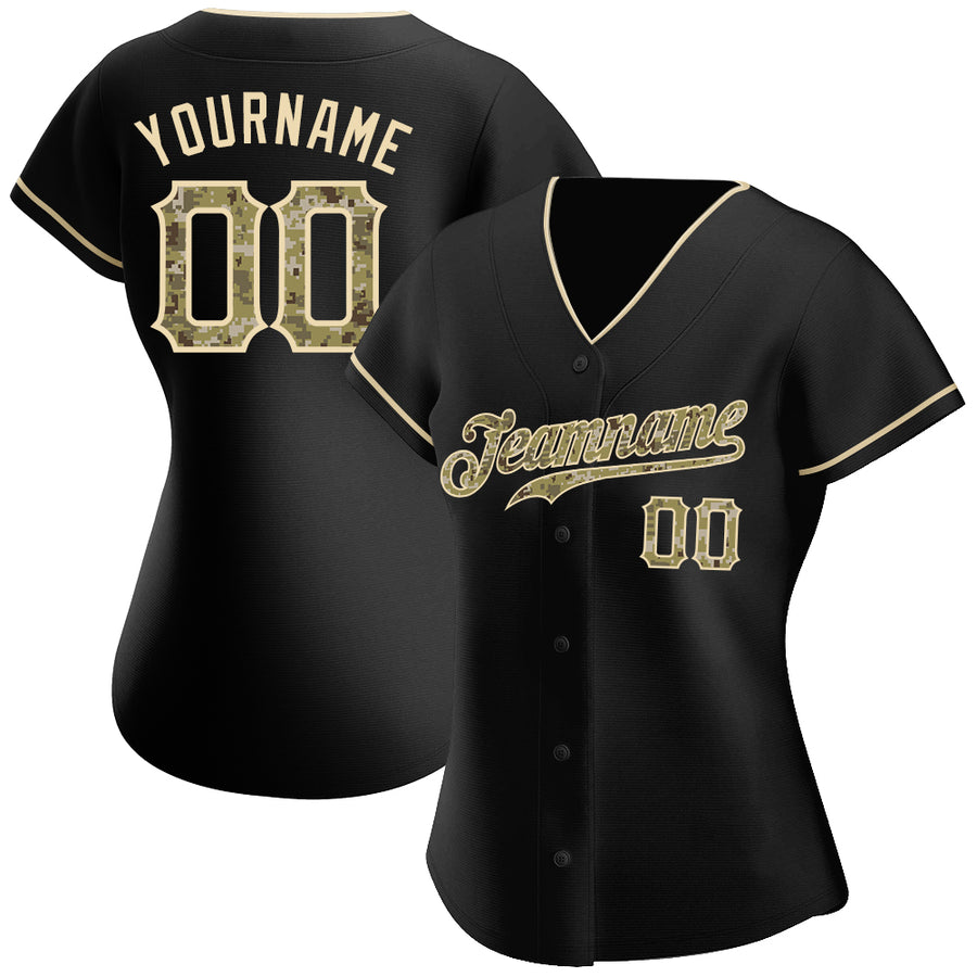 Custom Black Camo-City Cream Authentic Baseball Jersey